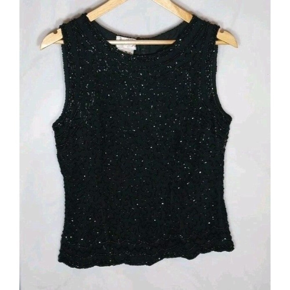 Stenay Beaded Silk Shell Top M Black Sleeveless Formal Evening Holiday Party